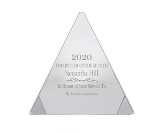 Ravanox Personalized 3 1/8" Crystal Pyramid Award, Custom Engraved Triangular Award for Employee Appreciation, Recognition, Service