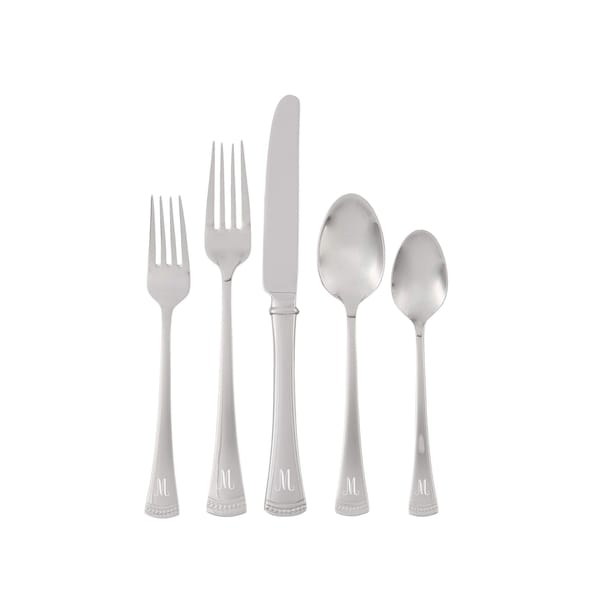 Lenox Monogrammed Portola 20-Piece Stainless Steel Silverware Set, Custom Engraved Flatware Set Includes Service for 4 with Initial