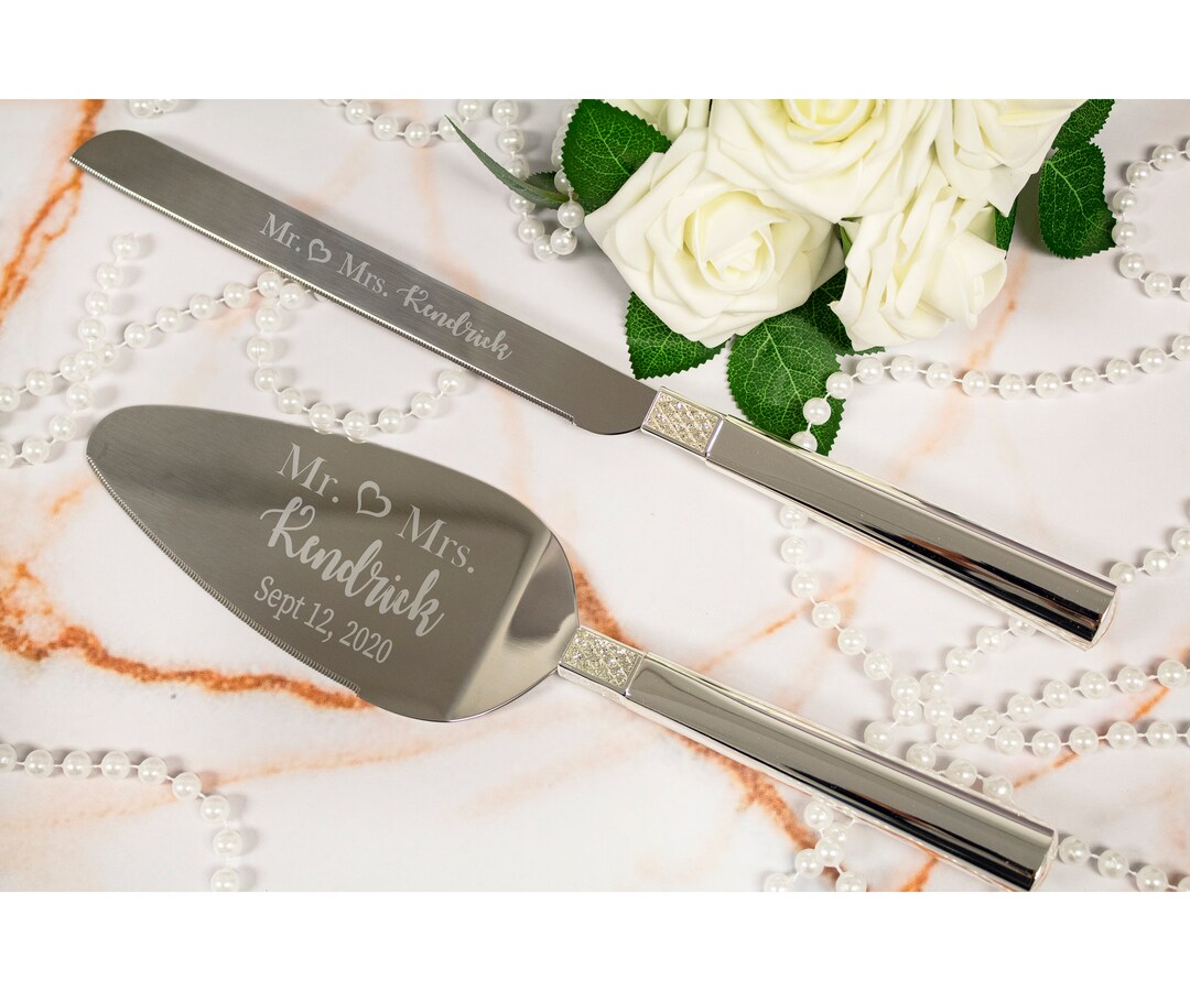 Waterford Lismore Diamond Silver Personalized Wedding Cake Cutting Set