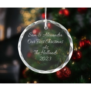 Personalized 3" Round Faceted Crystal Ornament, Custom Engraved Clear Glass Ornament for Christmas Tree, Holiday Decoration  CRY 2024