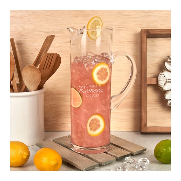 Badash Personalized Celebrate 32oz Crystal Pitcher, Custom Engraved Glass Pitcher for Iced Tea, Lemonade, Water, Cocktails and More