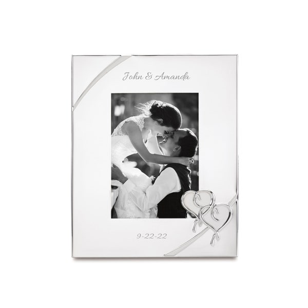 Lenox True Love Personalized 5x7 Picture Frame, Custom Engraved Silver 5x7 Wedding Frame for Bride and Groom, Engaged Couples, Newlyweds