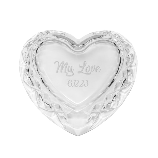 Waterford Personalized 4.5" Giftology Heart Box, Custom Engraved Decorative Crystal Jewelry, Trinket, Keepsake Box for Elegant Home Décor