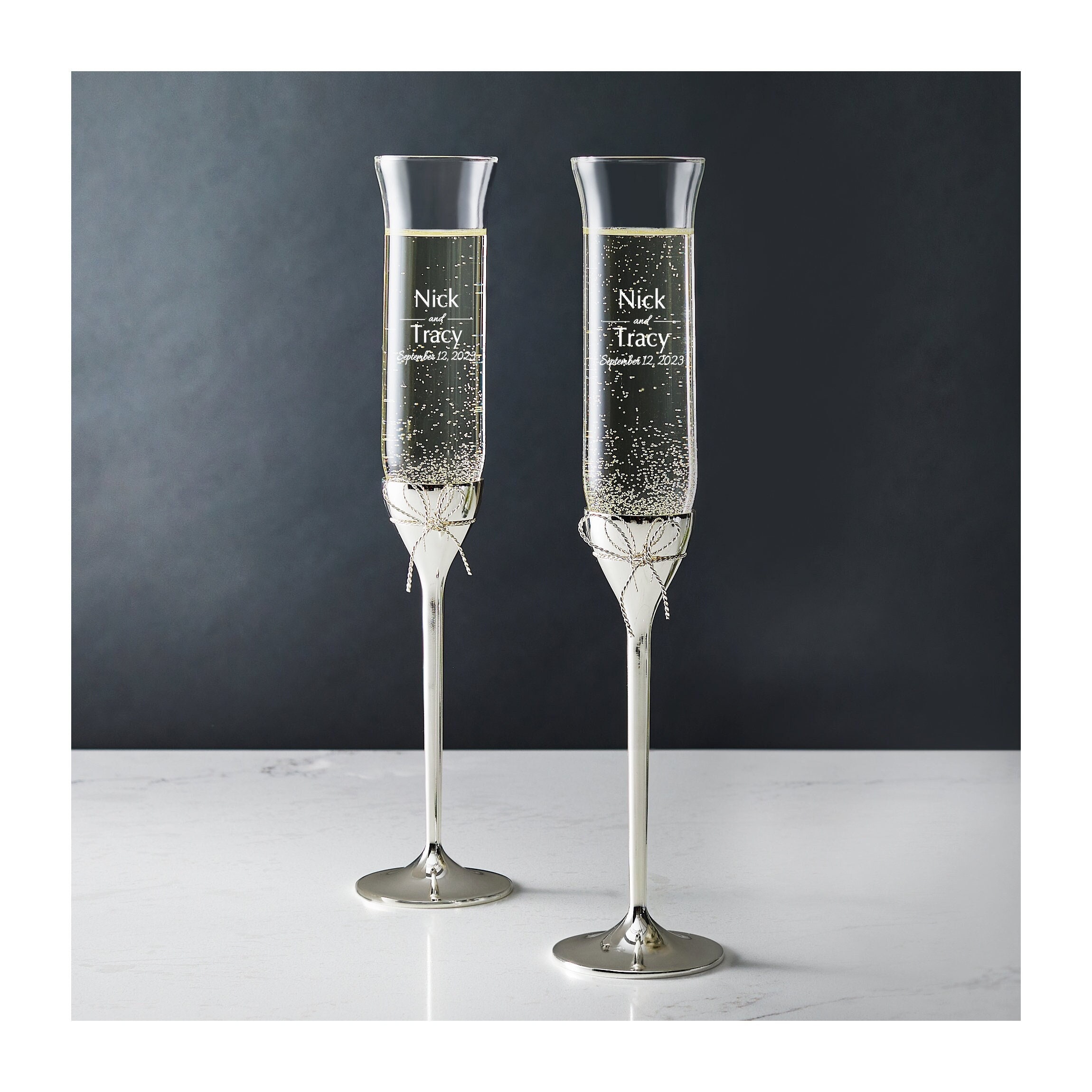 Etched Anniversary Reed and Barton Crystal Champagne Flute Set
