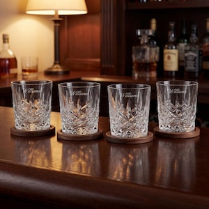 Marquis by Waterford Personalized Markham 11oz Crystal Whiskey Glasses, Set of 4 Custom Engraved Rocks Glasses for Whiskey Bourbon Scotch imagem 3