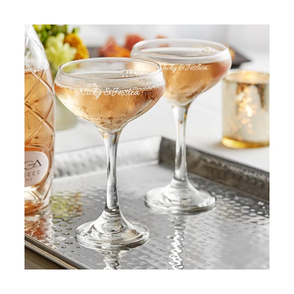 Personalized 8.5oz Classic Coupe Glasses, Set of 2 Custom Engraved Champagne Coupes for Champagne, Cocktails, Desserts and More