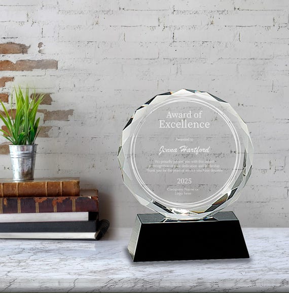thumbnail image 2 of Personalized Plaque - Customized Glass Award Trophy - 7 Tall With Engraving - Custom Award Plaque For Employee Recognition - Choose Your Title: Appreciation, Excellence, Retirement And More 2 of 12