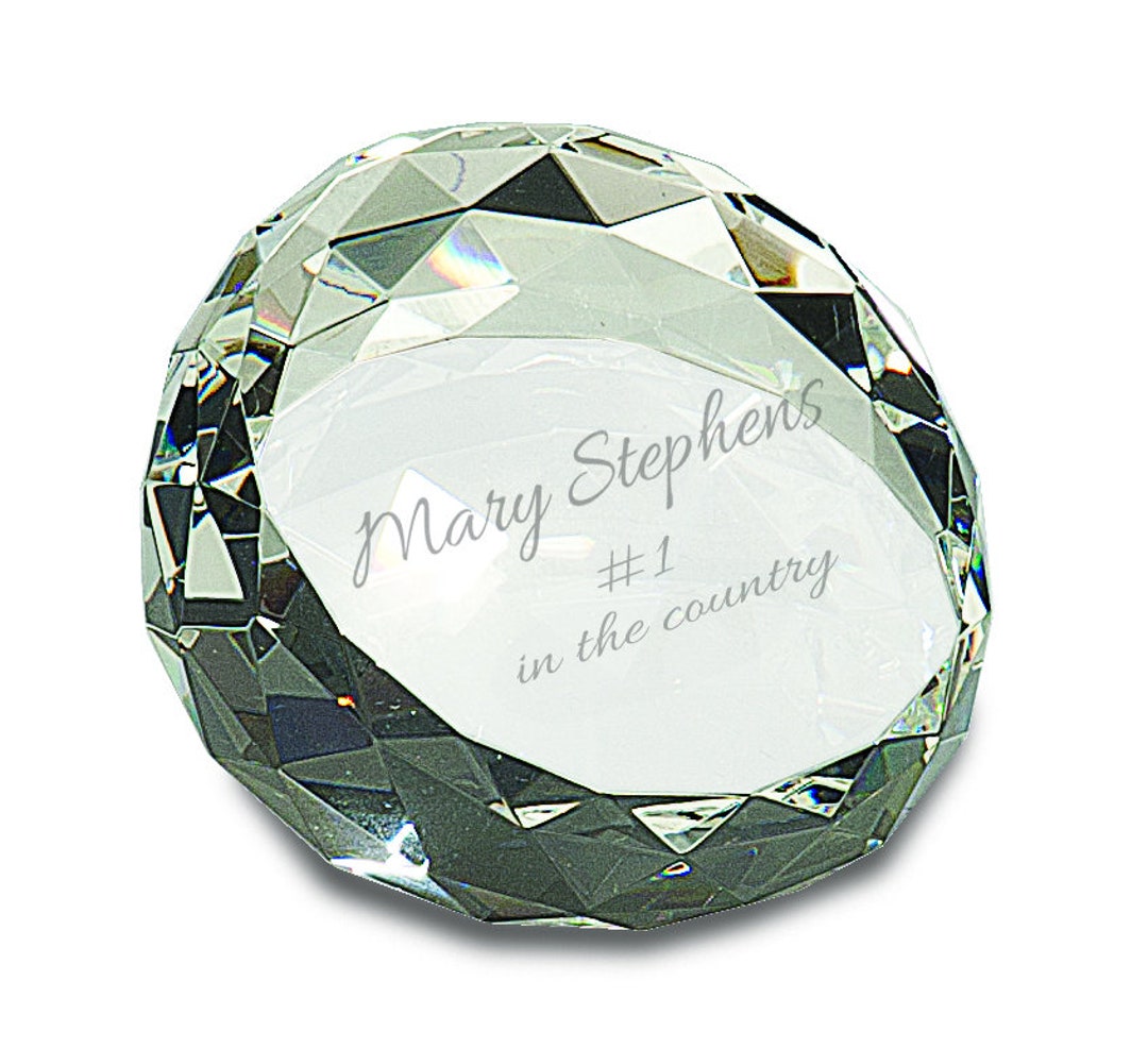 Personalized 3 1/2 X 2 Clear Round Crystal Facet Paperweight, Custom