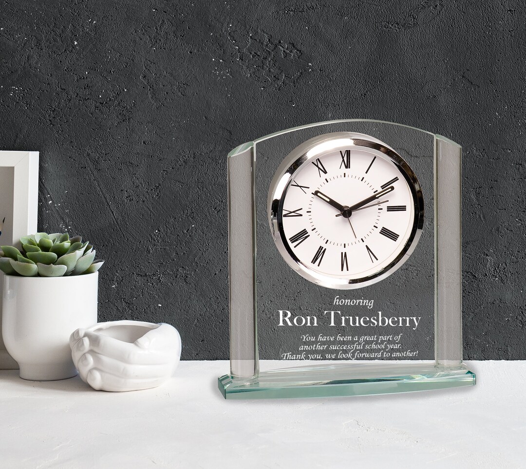 Ravanox Personalized 6 1/4" Arch Glass Clock Award, Custom Engraved ...