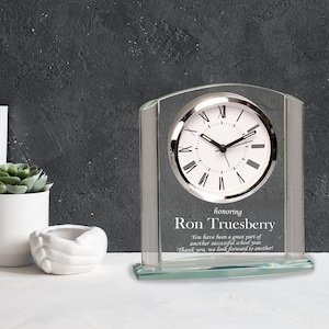 Ravanox Personalized 6 1/4" Arch Glass Clock Award, Custom Engraved Glass Desk Clock for Employee Appreciation, Recognition, Retirement