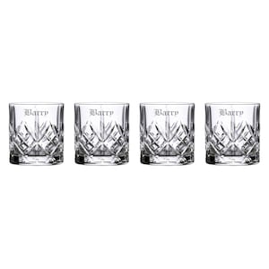 Marquis by Waterford Personalized Maxwell Tumbler Whiskey Glasses, Set of 4 Custom Engraved Cut Crystal Rocks Glasses for Bourbon Scotch