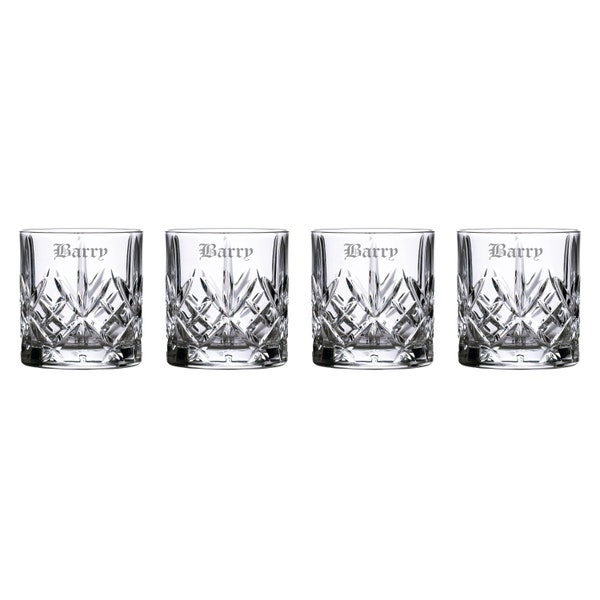 Marquis by Waterford Personalized Maxwell Tumbler Whiskey Glasses, Set of 4 Custom Engraved Cut Crystal Rocks Glasses for Bourbon Scotch