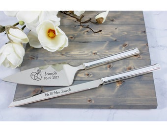 Kate Spade Personalized Key Court Wedding Cake Cutting Set / Custom Engraved Wedding Cake Knife and Server Set for Bride and Groom