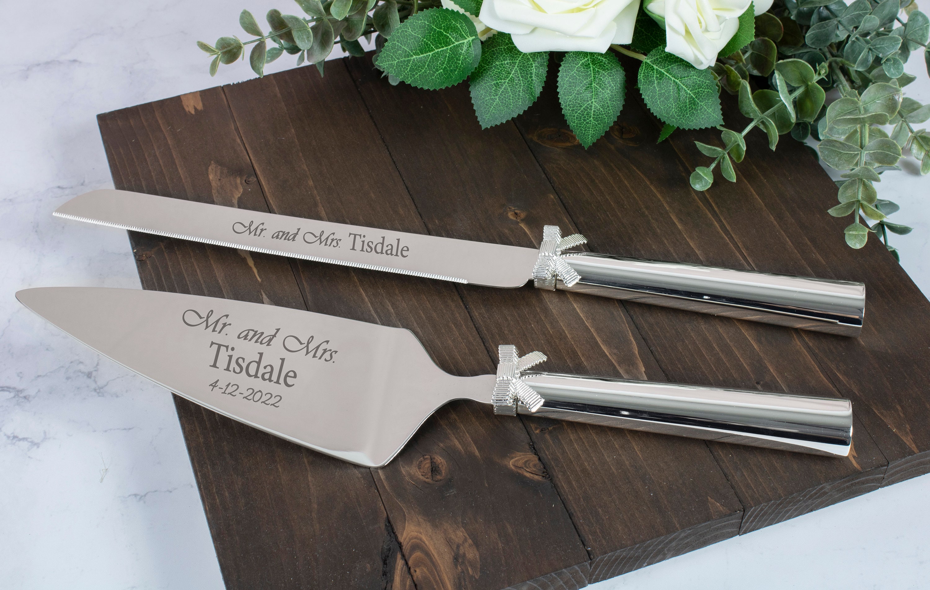 Favors with Flair!: Gold Lattice Botanical Stainless Cake Knife Set