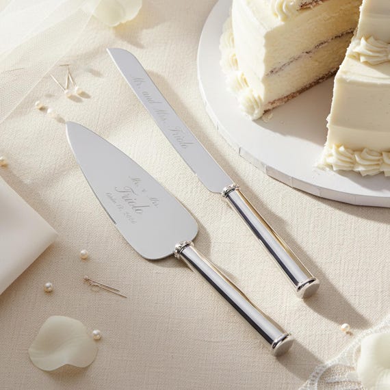 Lenox Bridal Cake Knife and Server Set, Personalized Silver-Plated Wedding Gift