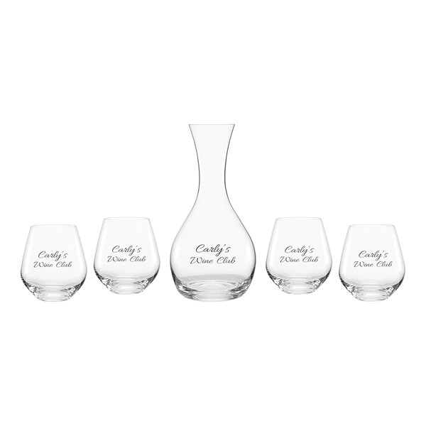 Engraved Stemless Wine Glass Set W/ Glass Decanter