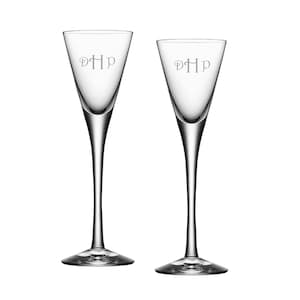 Orrefors Personalized More Snaps Glasses, Set of 2 Custom Engraved Crystal Schnapps Glasses for Brandy, Cordials, Herbal Liquors