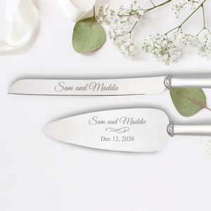 Lenox Bridal Devotion Silver Personalized Wedding Cake Knife and Server Set, Custom Engraved Wedding Cake Cutting Set for Bride and Groom