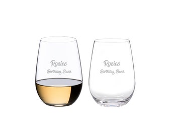 Riedel Personalized O Sauvignon Blanc/Riesling Wine Tumblers, Set of 2 Custom Engraved Stemless Wine Glasses for Riesling, Rose, Zinfandel