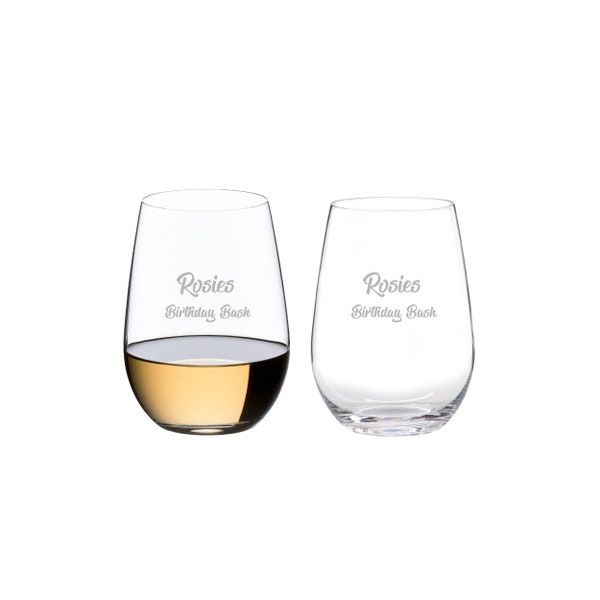 Riedel Personalized O Sauvignon Blanc/Riesling Wine Tumblers, Set of 2 Custom Engraved Stemless Wine Glasses for Riesling, Rose, Zinfandel