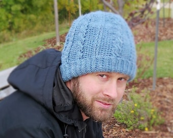 Cabled Beanie Crochet Pattern for Men- Men's Cable Hat- Crochet Cable Pattern