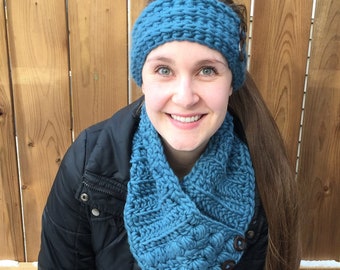 Bulky Cowl and Headband Crochet Pattern Set- sugarbush yarn pattern-