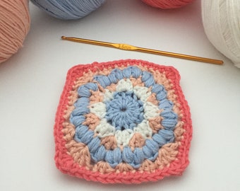 Granny Square Crochet Pattern- Fine cotton yarn granny square