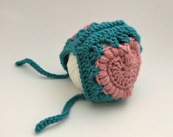 Newborn Bonnet Crochet Pattern- Granny square baby hat pattern