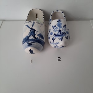 ONE. Vintage Blue And White Hand-Painted Delft Holland Clogs, Porcelain Clog Shoes
