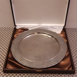 Nice French made decorative Pewter Wall plate in box / Signed Pewter bowl / kitchen cottage decor / lily style fruit bowl / interior decor