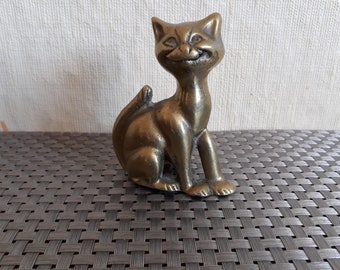 Solid Brass Smiling Cat / Candle Stick / Candle Holder / Decor / Statue /Figurine / Vintage