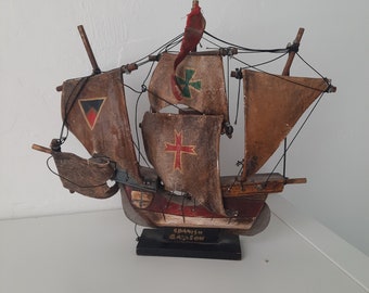 Vintage Hand made Wooden sailing Ship / Fishing Boat / Coastal Party Décor / Fishing Boat / Miniature Sailboat model /