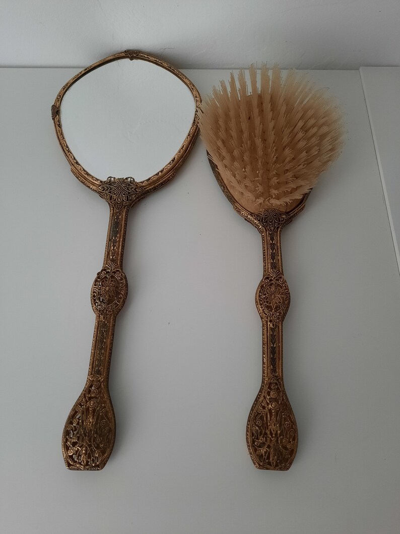 Antique Brush Set in Art Deco Style With Mirrow Made in Etsy