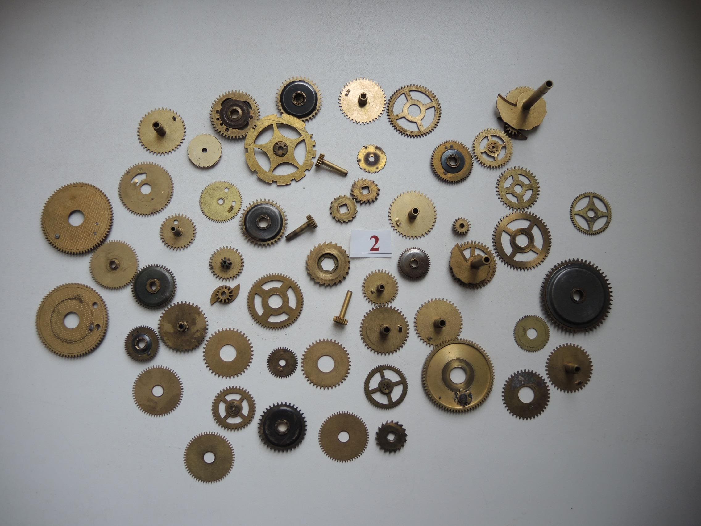 Lot of 50+ Vintage alarm clock gears knobs / clock parts / steampunk jewelry art / repair / clock parts / cogs wheels pins / brass gears 2