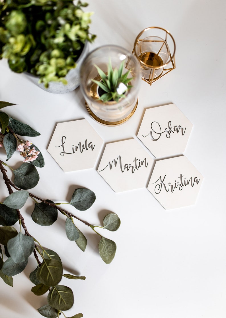 Custom Place Card Wedding Place Card Coaster Calligraphic Coasters Handmade Wooden Coasters Coaster Set Laser Cut Custom Coasters