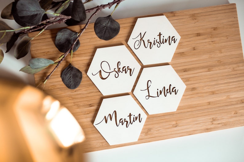 Custom Place Card Wedding Place Card Coaster Calligraphic Coasters Handmade Wooden Coasters Coaster Set Laser Cut Custom Coasters