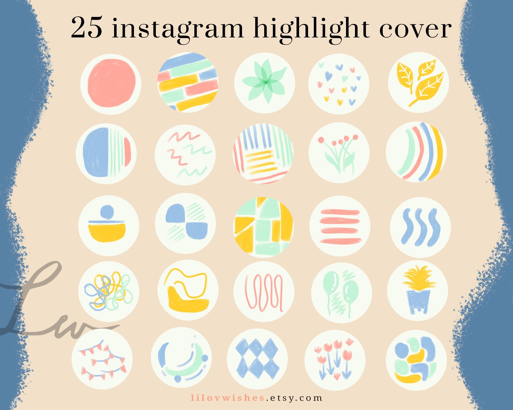 25 Doodle Instagram Highlight Cover Colorful Theme Icons - Etsy UK