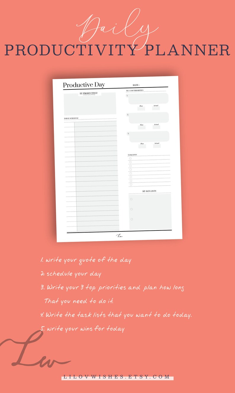 Daily productivity planner daily schedule daily organizer etsy