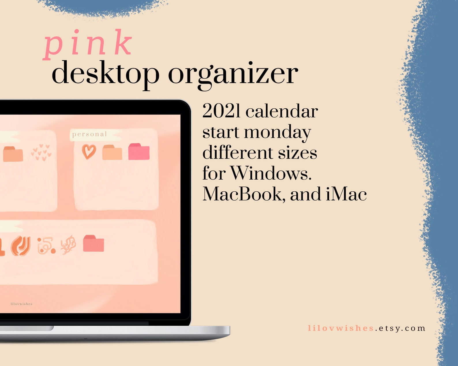 Pink Desktop Wallpaper Organizer for Students Teacher Etsy
