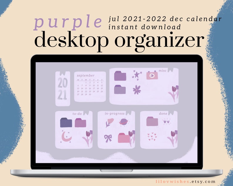 Purple Desktop Wallpaper Organizer for Students Teacher Etsy Australia