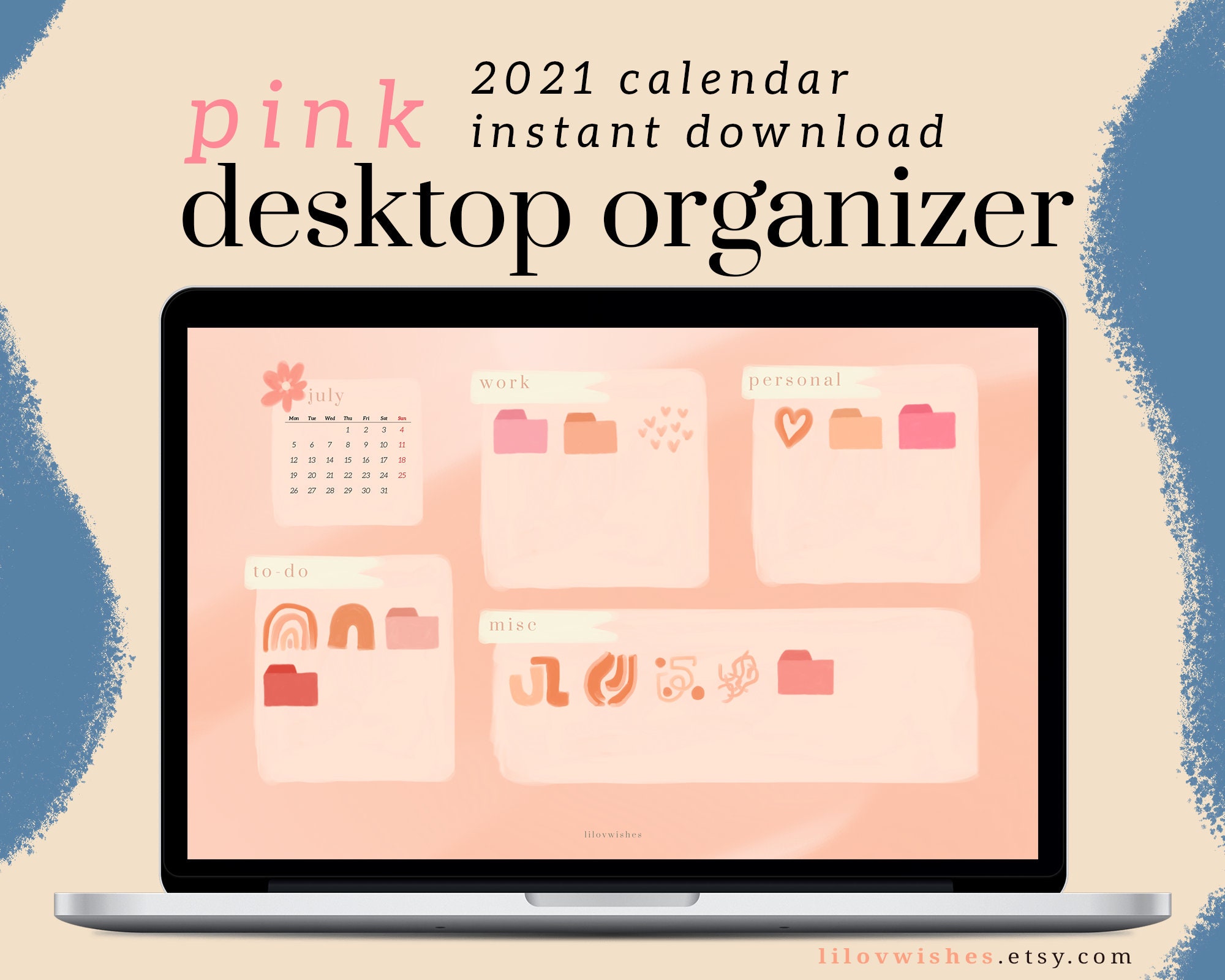 Pink Desktop Wallpaper Organizer for Students Teacher Etsy