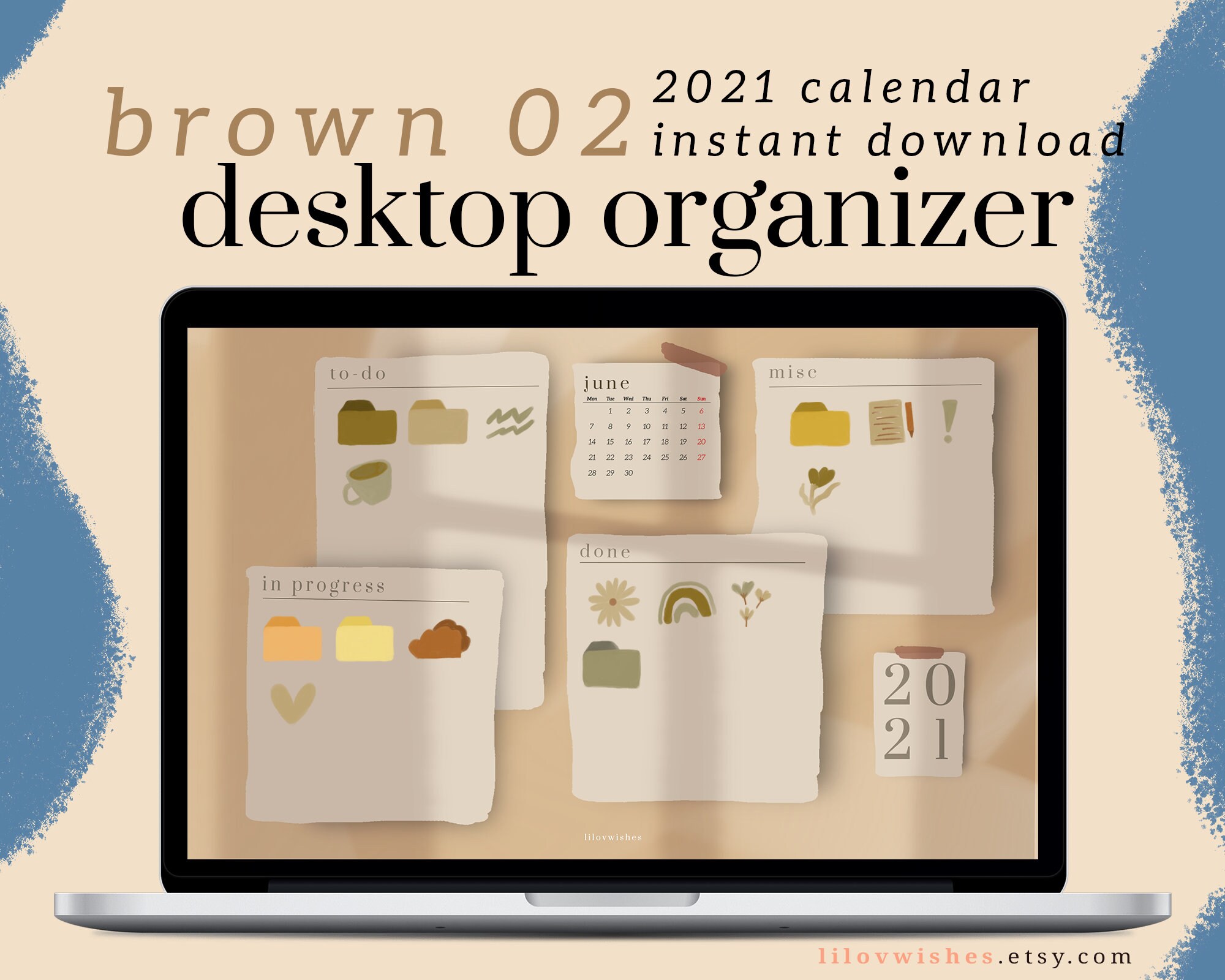 Brown Desktop Wallpaper Organizer for Students Teacher | Etsy