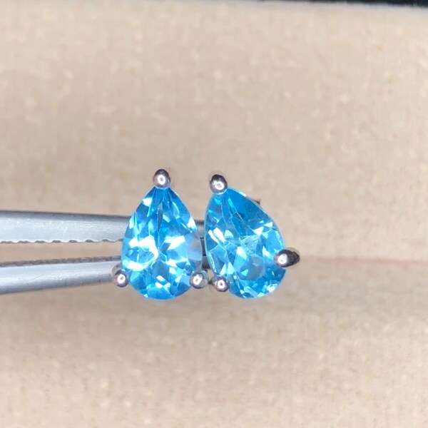 Swiss Blue Topaz ,Earrings,Gemstone Jewelry ,Gorgeous 4.35 ct Natural Blue Swiss Topaz ,Earrings Stud , 925 Silver