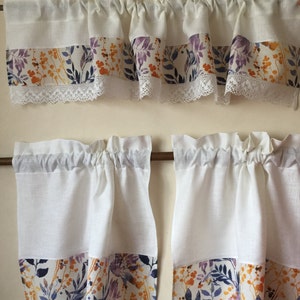 Juego de cortinas de lino, cortinas para cafetería, paneles, cenefa de cocina, tratamiento de ventanas de cocina