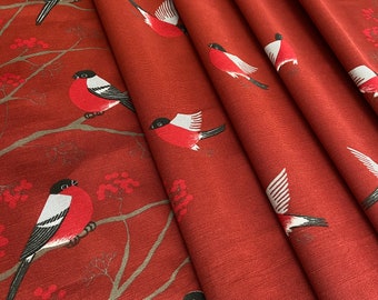 Cortinas de algodão com estampa de pássaros em fundo vermelho, bandô para cozinha, cortinas para café, cortinas para janelas com bolso para varão.