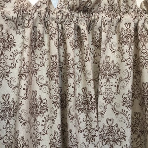 Cotton Curtains Cafe Curtains Kitchen Valance Panels Curtains Brown Damask Pattern
