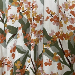 Cafe Curtain Kitchen Valance Brown orange orchids Rod Pocket Curtains Cotton Window Treatment