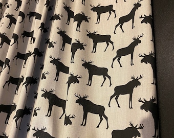 Cotton Curtains Panels Full Size Curtains Kitchen Curtains Kitchen Valance Black Moose On Grey Window Treatment Door Curtains Rod Pocket