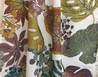 Cotton Curtains Cafe Curtains Kitchen Valance Panels Curtains Stylized Colored Big Leaves