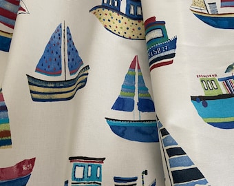 Cotton curtain panel Sailboats curtain Window treatment Kitchen valance Door curtain Cafe curtain Rod pocket curtain